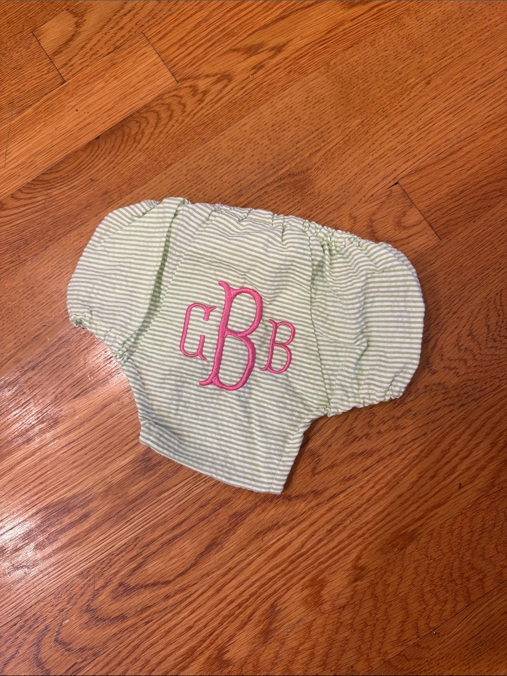 Monogrammed Green Stripe Kids Accessory with Pink Embroidery CBB